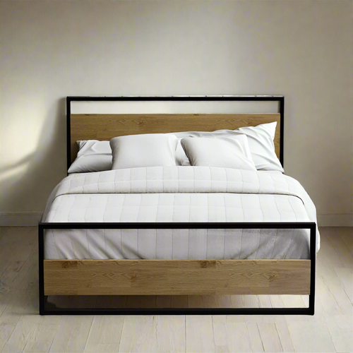 Milan Metal and Wood Platform Bed Frame With Headboard Nakhlaa