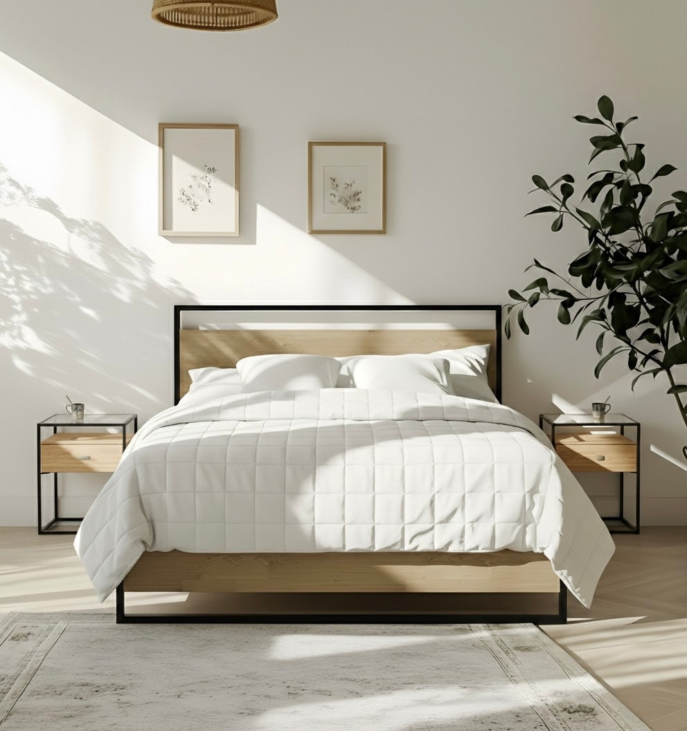Milan Metal and Wood Platform Bed Frame With Headboard Nakhlaa