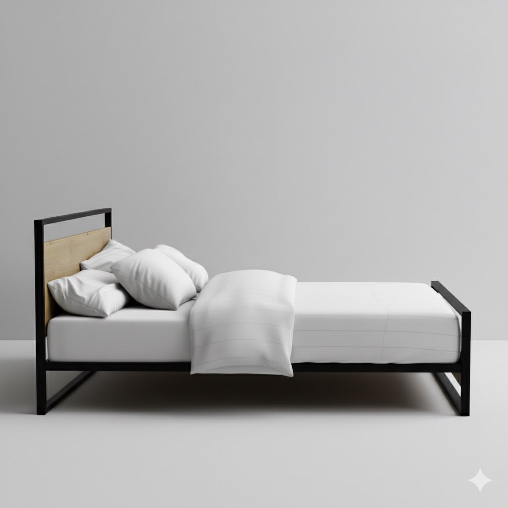 Milan Metal and Wood Platform Bed Frame With Headboard Nakhlaa