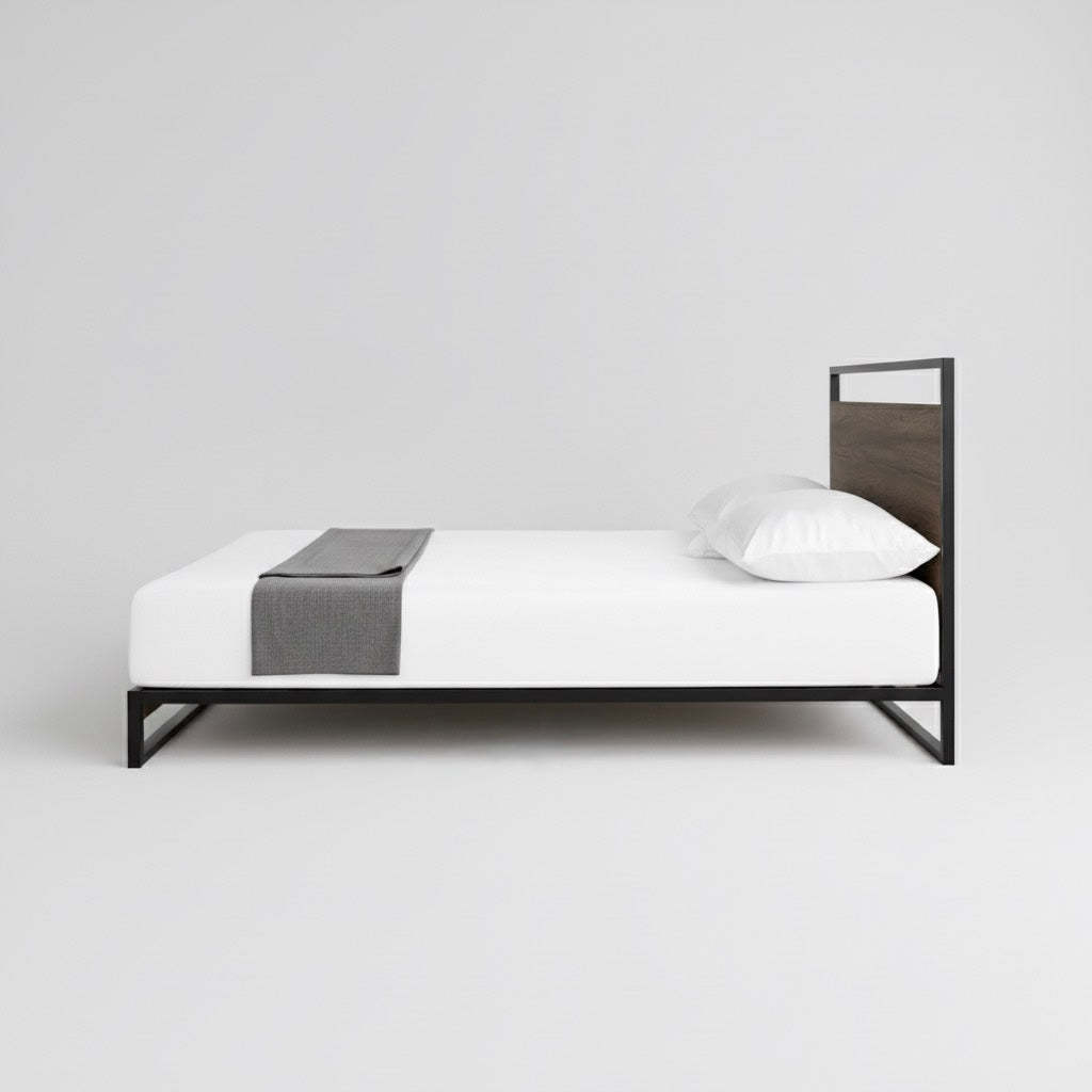 Rome Metal and Wood Platform Bed Frame With Headboard Nakhlaa