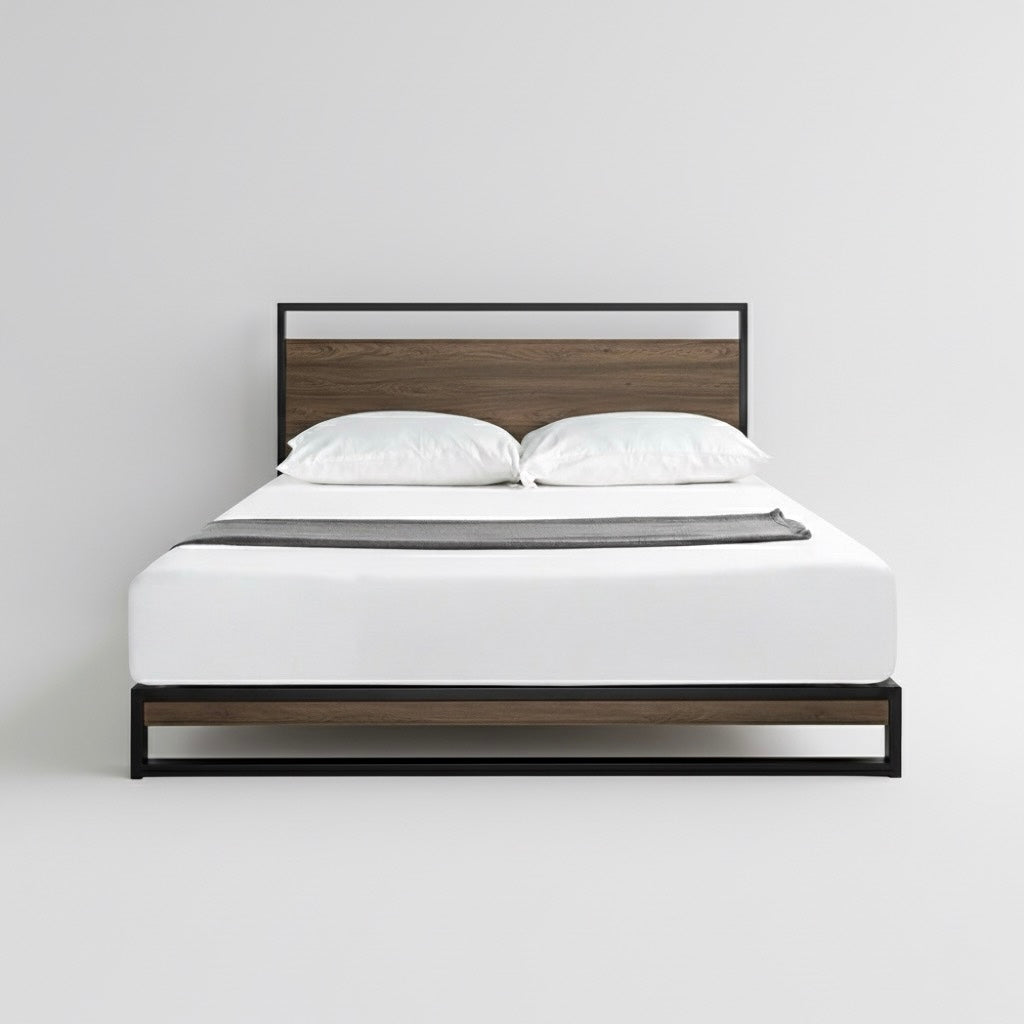 Rome Metal and Wood Platform Bed Frame With Headboard Nakhlaa