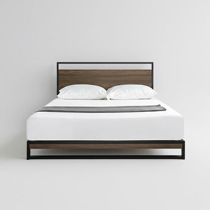 Rome Metal and Wood Platform Bed Frame With Headboard Nakhlaa