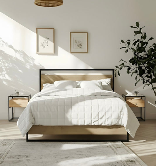 Milan Metal and Wood Platform Bed Frame With Headboard Nakhlaa