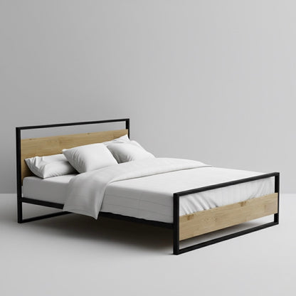 Milan Metal and Wood Platform Bed Frame With Headboard Nakhlaa