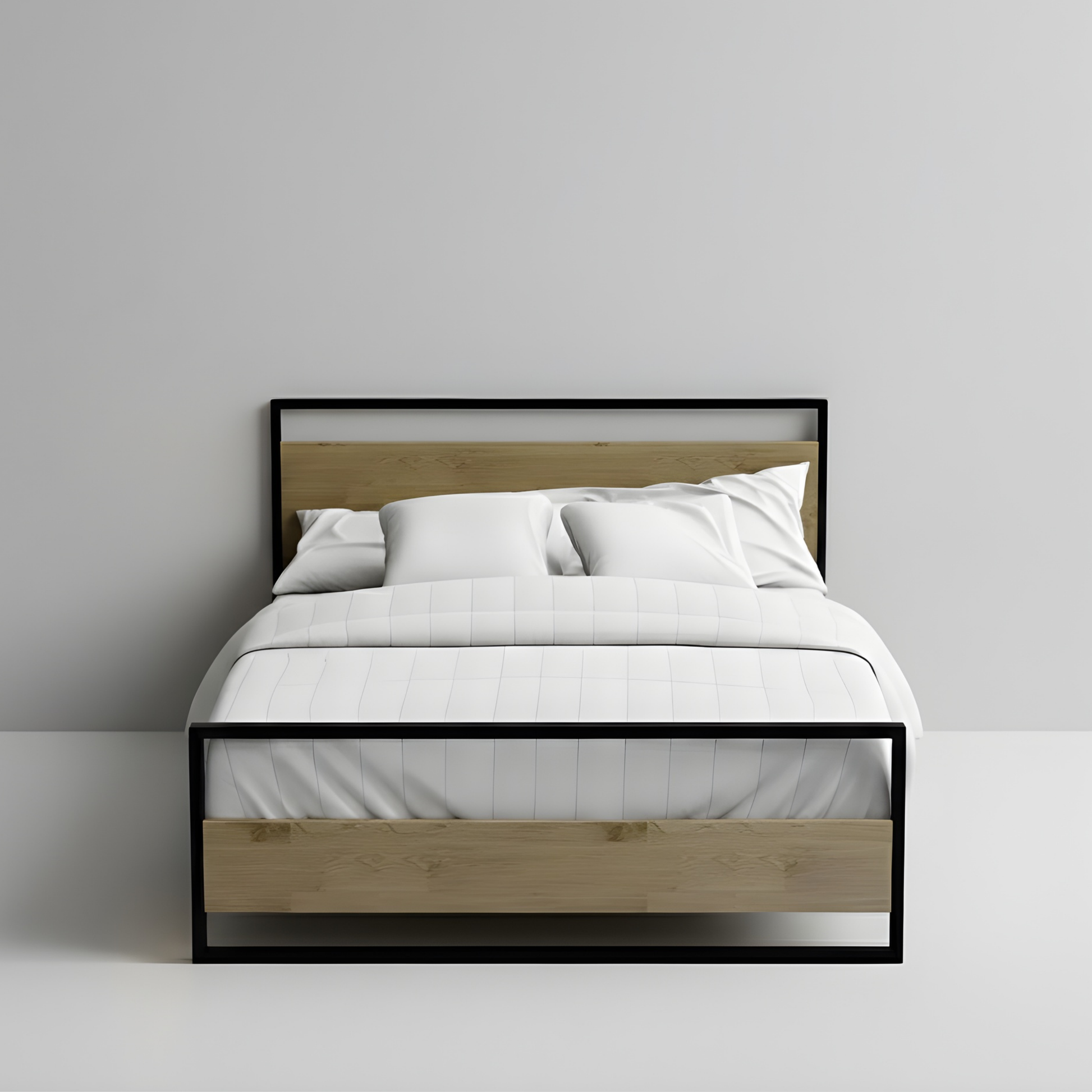 Milan Metal and Wood Platform Bed Frame With Headboard Nakhlaa