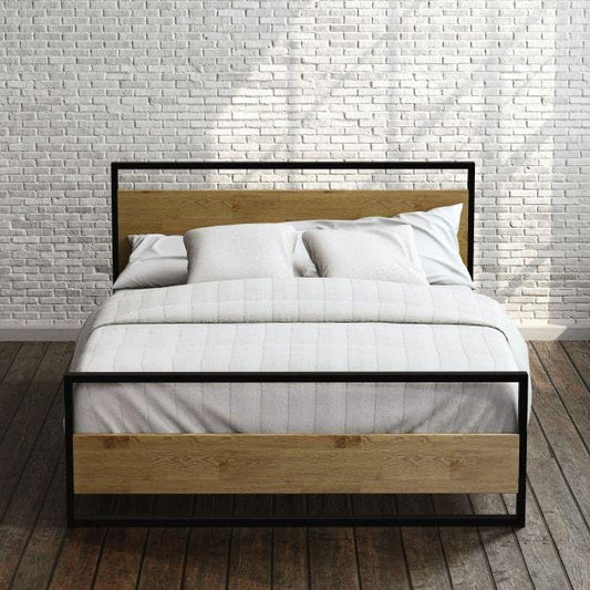 Milan Metal and Wood Platform Bed Frame With Headboard Nakhlaa
