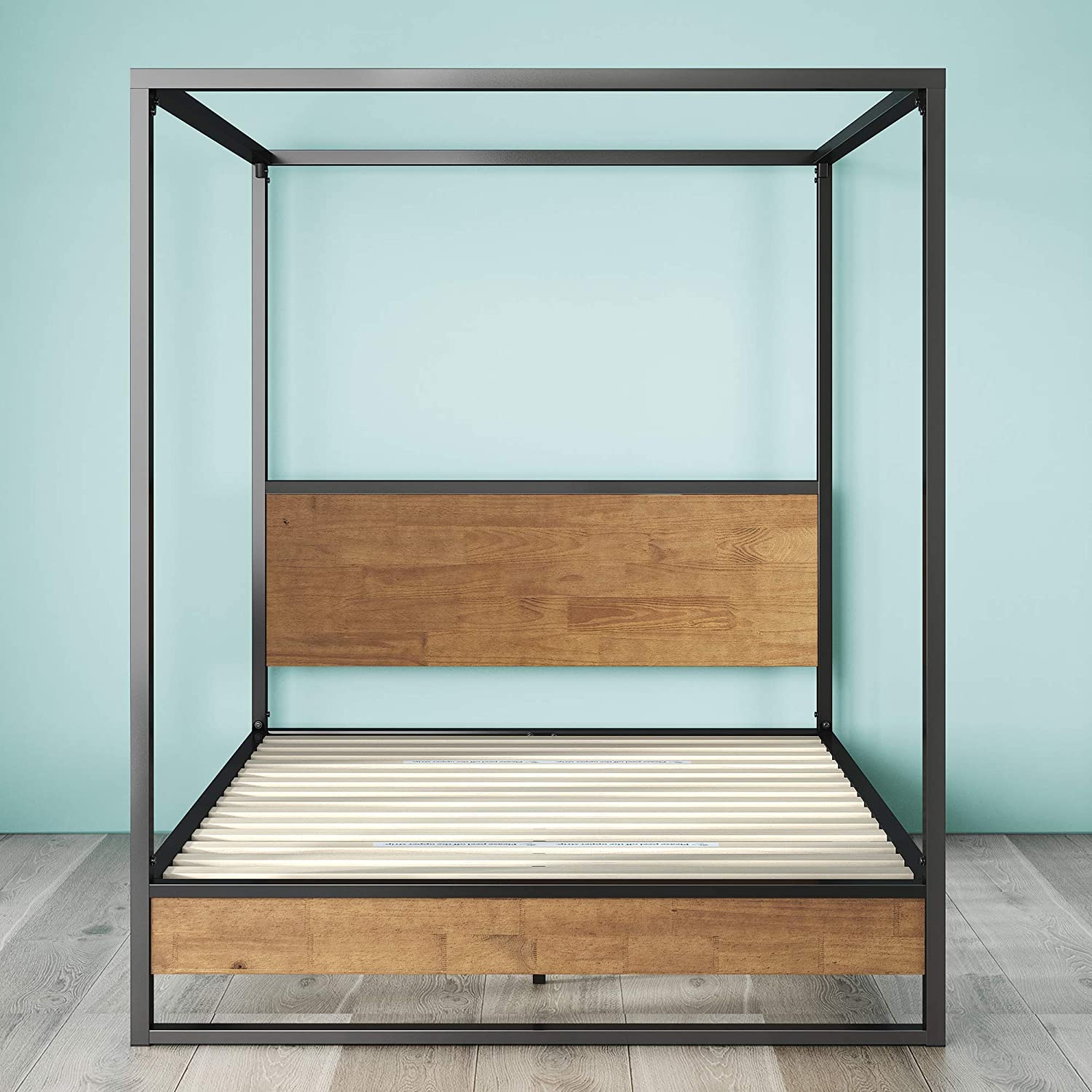 Naples Metal and Wood Canopy Platform Bed Frame Nakhlaa