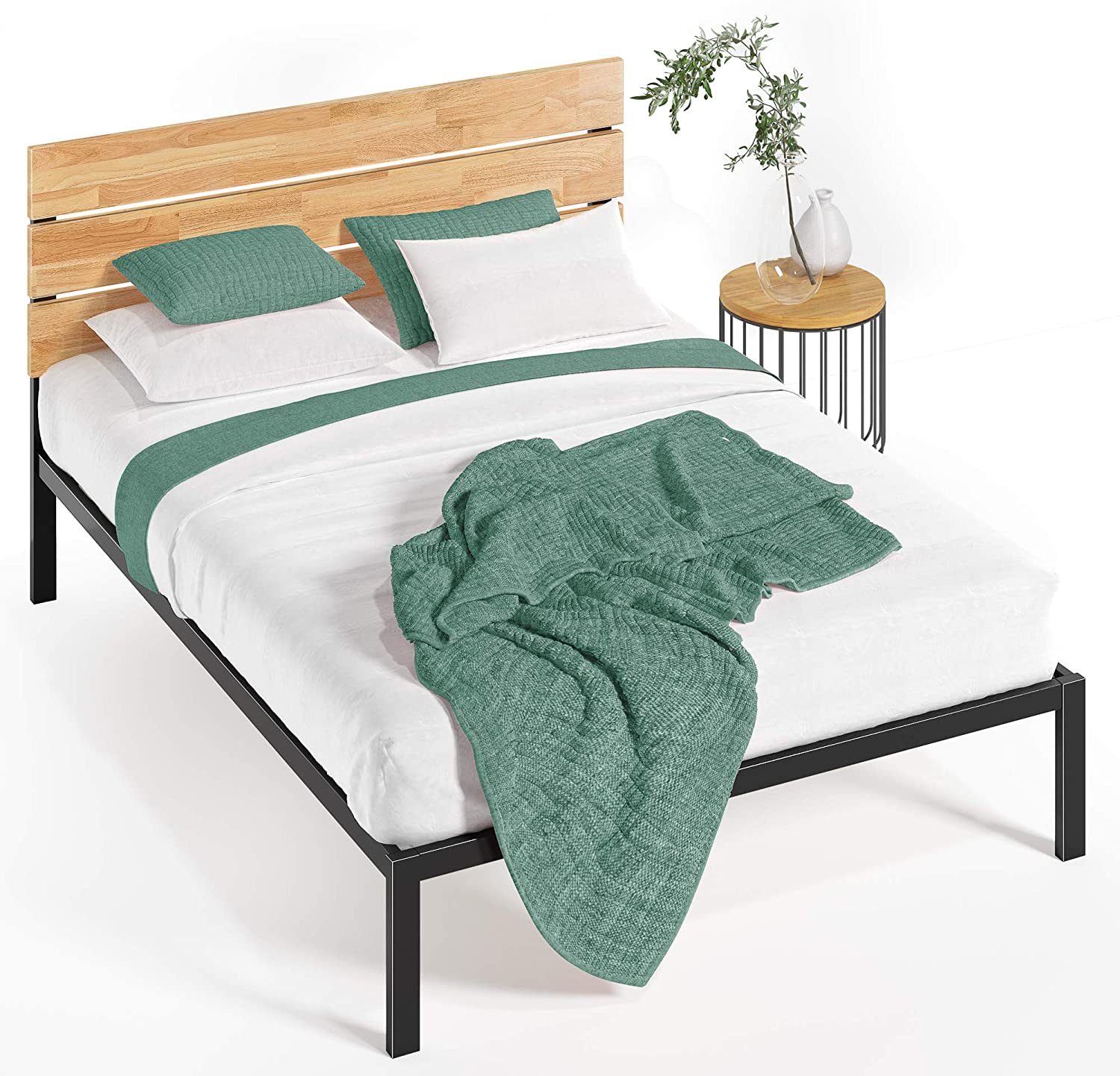 Turin Metal and Wood Platform Bed Frame Nakhlaa