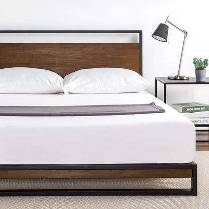 Rome Metal and Wood Platform Bed Frame With Headboard Nakhlaa