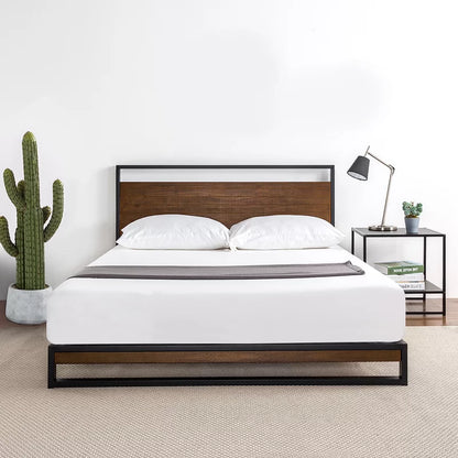 Rome Metal and Wood Platform Bed Frame With Headboard Nakhlaa